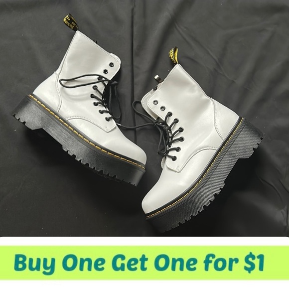 Shoes - Combat LaceUp White Boots / Chunky Platform Punk